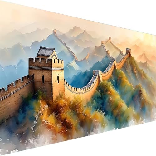 Malen Nach Zahlen Erwachsene Kinder Anfänger Landschaft DIY Handgemalt Ölgemälde auf Leinwand Kit für Home Deko oder Geburtstag Festival Geschenk Mit Farbe und Pinsel, Große Mauer (70x140cm) 9-D von Wohoaqig