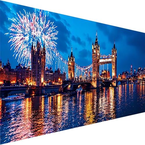 Malen Nach Zahlen Erwachsene Kinder Anfänger London DIY Handgemalt Ölgemälde auf Leinwand Kit für Home Deko oder Geburtstag Festival Geschenk mit 3-Pinseln und Acrylfarbe, Turmbrücke (100x200cm) F-2 von Wohoaqig