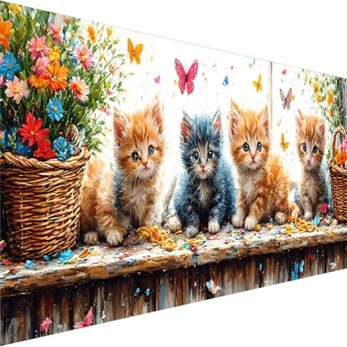 Malen Nach Zahlen Erwachsene Kinder Anfänger Schmetterling DIY Handgemalt Ölgemälde auf Leinwand Kit für Home Deko oder Geburtstag Festival Geschenk Mit Farbe und Pinsel, Katze (100x200cm) G-X von Wohoaqig