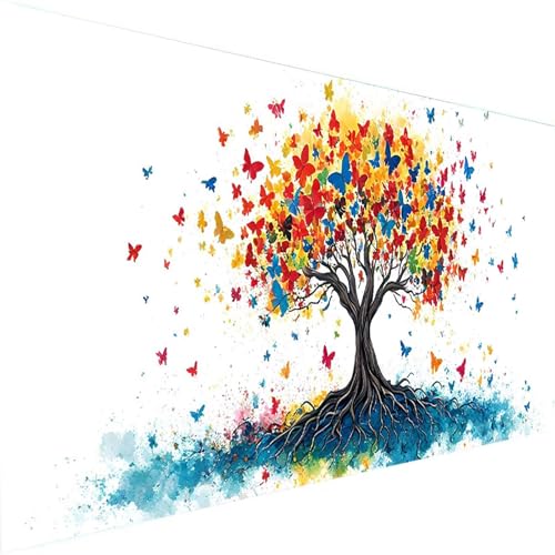 Malen Nach Zahlen Erwachsene Kinder Anfänger Schmetterling DIY Handgemalt Ölgemälde auf Leinwand Kit für Home Deko oder Geburtstag Festival Geschenk mit 3-Pinseln und Acrylfarbe, Baum (100x200cm) 4-9 von Wohoaqig