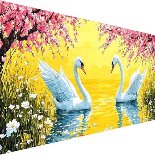 Malen Nach Zahlen Erwachsene Kinder Anfänger Schwan, Malen Nach Zahlen DIY Handgemalt Ölgemälde Leinwand Kit für Home Deko oder Geburtstag Festival Geschenk Mit Farbe und Pinsel, See (100x200cm) S-Q von Wohoaqig