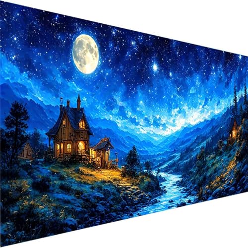 Malen Nach Zahlen Erwachsene Kinder Anfänger Sternenhimmel DIY Handgemalt Ölgemälde auf Leinwand Kit für Home Deko oder Geburtstag Festival Geschenk mit 3-Pinseln und Acrylfarbe, Mond (40x80cm) Z-2 von Wohoaqig