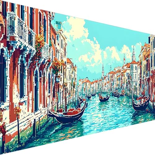 Malen Nach Zahlen Erwachsene Kinder Anfänger Venedig DIY Handgemalt Ölgemälde auf Leinwand Kit für Home Deko oder Geburtstag Festival Geschenk mit 3-Pinseln und Acrylfarbe, Shuicheng (100x200cm) C-8 von Wohoaqig