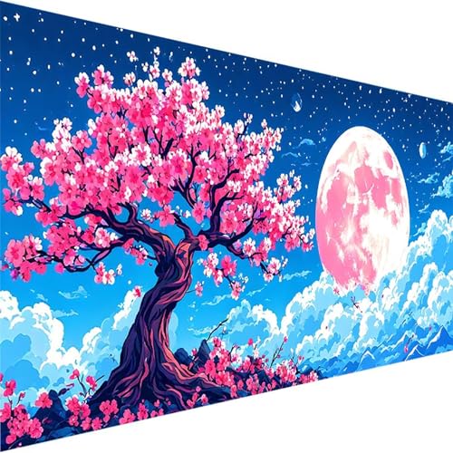 Malen Nach Zahlen Erwachsene Kirschblüten, Paint by Numbers Malen Nach Zahlen, DIY Mond mit Pinseln und Acrylfarben Handgemalt Ölgemälde Leinwand für Home Decor Geschenk, Ohne Rahmen (50x100cm) 2-1 von Wohoaqig