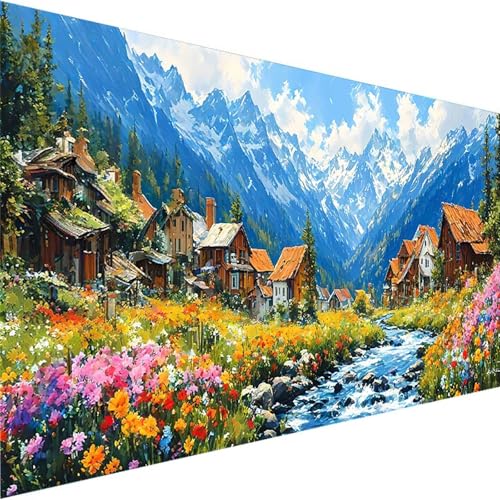 Malen Nach Zahlen Erwachsene Landschaft, DIY Handgemalt Ölgemälde Kit für Anfänger und Erwachsene, Malen Nach Zahlen mit Pinseln und Acrylfarbe, für Haus Dekoration Ohne Rahmen (70x140cm) Berg N-J von Wohoaqig