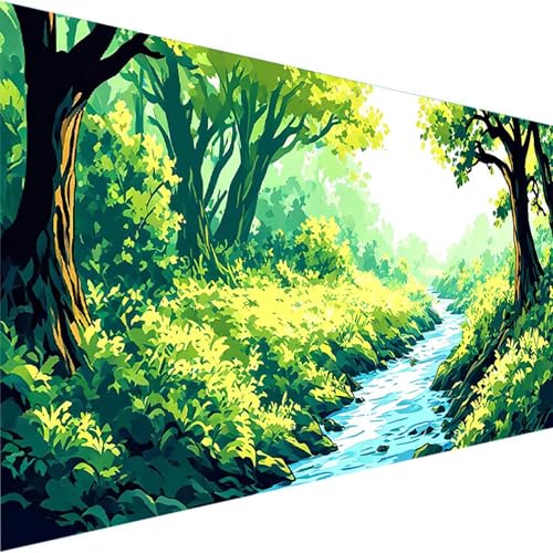 Malen Nach Zahlen Erwachsene Landschaft, Malen Nach Zahlen Kinder Bastelset Erwachsene, DIY Fluss mit Pinseln und Acrylfarben Handgemalt Ölgemälde Leinwand für Home Decor, Ohne Rahmen (50x100cm) T-C von Wohoaqig