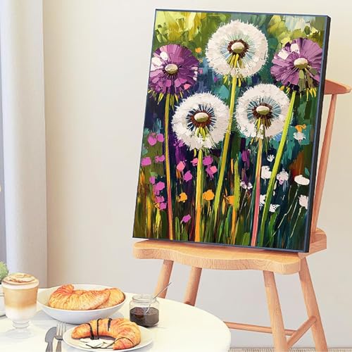 Malen Nach Zahlen Erwachsene Löwenzahn, Malen Nach Zahlen ab 7 Jahre Mädchen, Malen Nach Zahlen Blume mit Pinseln und Acrylfarbe DIY Handgemalt Ölgemälde Leinwand Kits, Wanddeko Geschenk 30x40cm -8o18 von Wohoaqig