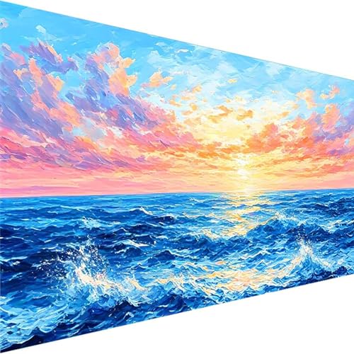 Malen Nach Zahlen Erwachsene Meer, DIY Handgemalt Ölgemälde Kit für Anfänger und Erwachsene, Malen Nach Zahlen mit 3-Pinseln und Acrylfarbe, für Haus Dekoration Ohne Rahmen (70x140cm) Himmel A-C von Wohoaqig