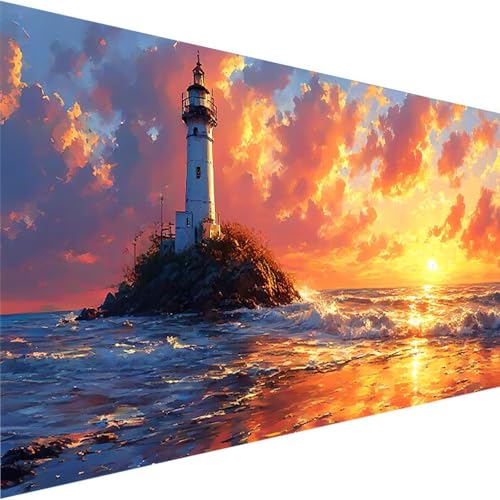 Malen Nach Zahlen Erwachsene Meer, Malen Nach Zahlen ab 5 6 7 8 9 Jahre Mädchen und Jungen - DIY Malen Nach Zahlen Leuchtturm für Anfänger mit Pinsel und Acrylfarben (90x180cm) (Ohne Rahmen) 6-A von Wohoaqig