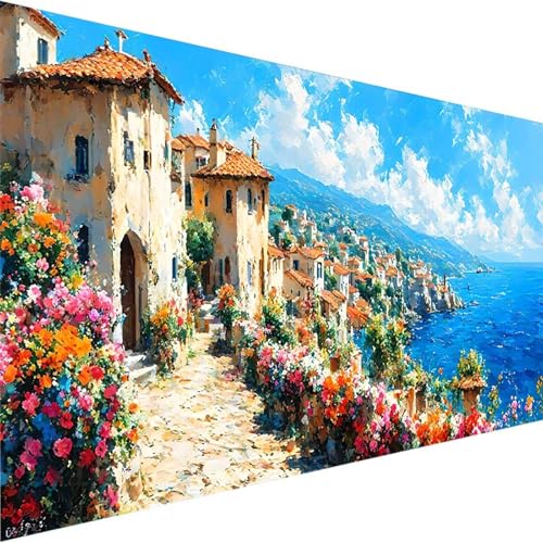 Malen Nach Zahlen Erwachsene Meer - Anfänger - Knitterfreie Leinwand, Pinsels Und Acrylfarbe - DIY Handgemalt Ölgemälde Kit Als Geschenk (100x200cm) Malen Nach Zahlen Kleine Stadt (Ohne Rahmen) 5-G von Wohoaqig