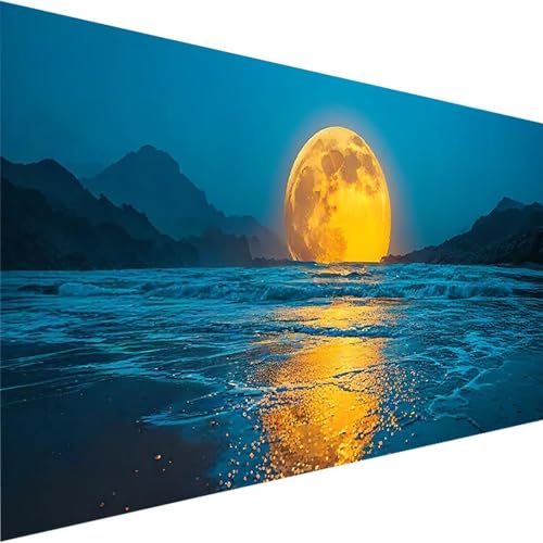 Malen Nach Zahlen Erwachsene Mond, Malen Nach Zahlen Kinder Bastelset Erwachsene, DIY See mit Pinseln und Acrylfarben Handgemalt Ölgemälde Leinwand für Home Wand Decor, Ohne Rahmen (50x100cm) 3-2 von Wohoaqig