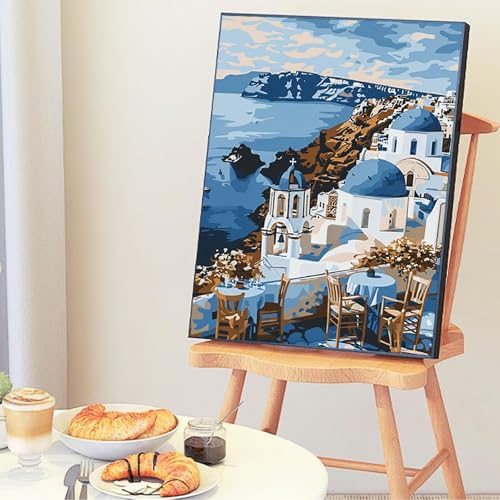 Malen Nach Zahlen Erwachsene Santorin Meer Malen Nach Zahlen Kinder mit 3-Pinseln und Acrylfarbe DIY Set, Paint by Numbers Adult Leinwand Handgemalt öLgemälde Kit Als Wanddeko Geschenk 50x65cm -8o4 von Wohoaqig