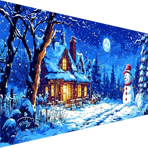 Malen Nach Zahlen Erwachsene Schneemann - Anfänger - Knitterfreie Leinwand, Pinsels Und Acrylfarbe - DIY Handgemalt Ölgemälde Kit Als Geschenk (40x80cm) Malen Nach Zahlen Winter (Ohne Rahmen) A-1 von Wohoaqig