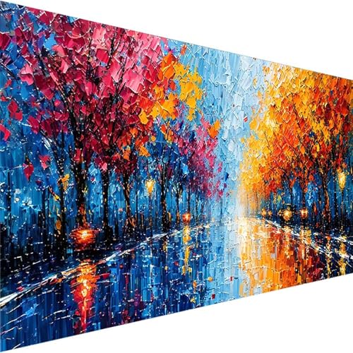 Malen Nach Zahlen Erwachsene Stadt, DIY Handgemalt Ölgemälde Kit für Anfänger und Erwachsene, Malen Nach Zahlen mit 3-Pinseln und Acrylfarbe, für Haus Dekoration Ohne Rahmen (100x200cm) Straße 9-8 von Wohoaqig