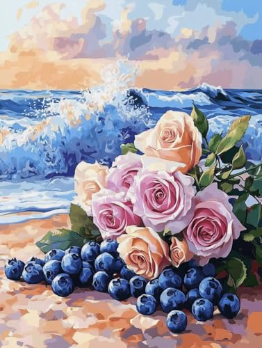 Malen Nach Zahlen Erwachsene Strand Blume Malen Nach Zahlen Kinder mit 3-Pinseln und Acrylfarbe DIY Set, Paint by Numbers Adult Leinwand Handgemalt öLgemälde Kit Als Wanddeko Geschenk 45x60cm -9o11 von Wohoaqig