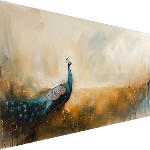 Malen Nach Zahlen Erwachsene Tier, Malen Nach Zahlen Kinder Bastelset Erwachsene, DIY Pfau mit Pinseln und Acrylfarben Handgemalt Ölgemälde Leinwand für Home Wand Decor, Ohne Rahmen (50x100cm) M-5 von Wohoaqig