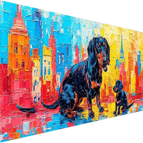 Malen Nach Zahlen Erwachsene Tier, Malen Nach Zahlen ab 5 6 7 Jahre Mädchen, Malen Nach Zahlen für Kinder Ohne Rahmen mit 3 Pinsel und Acrylfarben, für Geschenke und Home Haus Deko (60x30cm)Hund A-9 von Wohoaqig