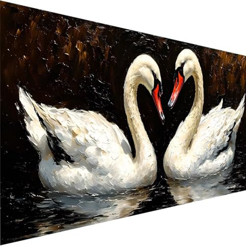 Malen Nach Zahlen Erwachsene Tier, Malen Nach Zahlen ab 5 6 7 Jahre Mädchen, Malen Nach Zahlen für Kinder Ohne Rahmen mit 3 Pinsel und Acrylfarben, für Geschenke und Home Haus Deko (60x30cm)Schwan 2-A von Wohoaqig