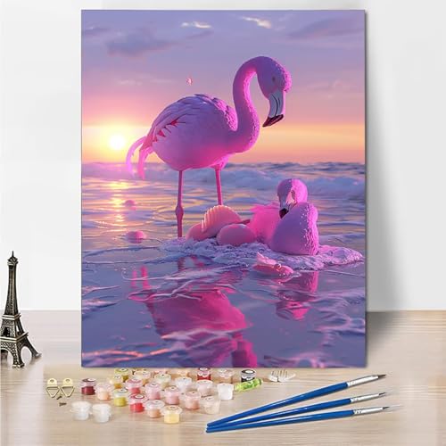 Malen Nach Zahlen Erwachsene Tiere, Malen Nach Zahlen ab 7 Jahre Mädchen, Malen Nach Zahlen Flamingo mit Pinseln und Acrylfarbe, DIY Handgemalt Ölgemälde Leinwand Kits, Wanddeko Geschenk 30x40cm -1o30 von Wohoaqig