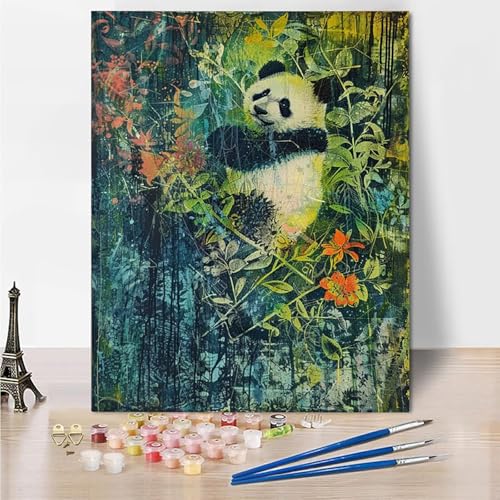 Malen Nach Zahlen Erwachsene Tiere, Malen Nach Zahlen ab 7 Jahre Mädchen, Malen Nach Zahlen Panda mit 3-Pinseln und Acrylfarbe, DIY Handgemalt Ölgemälde Leinwand Kits, Wanddeko Geschenk 30x40cm -8o94 von Wohoaqig