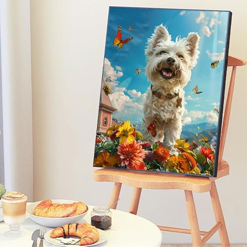 Malen Nach Zahlen Erwachsene Tiere Hund Malen Nach Zahlen Kinder mit 3-Pinseln und Acrylfarbe DIY Set, Paint by Numbers Adult Leinwand Handgemalt öLgemälde Kit Als Zuhause Deko Geschenk 50x65cm -1o44 von Wohoaqig