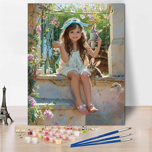 Malen Nach Zahlen Erwachsene Tiere Kaninchen Malen Nach Zahlen Kinder mit 3-Pinseln und Acrylfarbe DIY Set, Paint by Numbers Adult Handgemalt öLgemälde Kit Als Zuhause Deko Geschenk 50x65cm -Ho81 von Wohoaqig