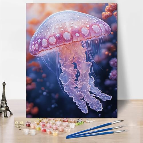 Malen Nach Zahlen Erwachsene Tiere Qualle Malen Nach Zahlen Kinder mit 3-Pinseln und Acrylfarbe DIY Set, Paint by Numbers Adult Leinwand Handgemalt öLgemälde Kit Als Wanddeko Geschenk 50x65cm -6o71 von Wohoaqig