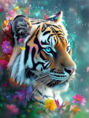 Malen Nach Zahlen Erwachsene Tiger, Malen Nach Zahlen ab 7 Jahre Mädchen, Malen Nach Zahlen Blume mit 3-Pinseln und Acrylfarbe, DIY Handgemalt Ölgemälde Leinwand Kits, Wanddeko Geschenk 30x40cm -Go75 von Wohoaqig