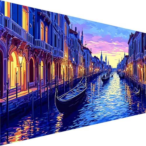 Malen Nach Zahlen Erwachsene Venedig, DIY Handgemalt Ölgemälde Kit für Anfänger und Erwachsene, Malen Nach Zahlen mit Pinseln und Acrylfarbe, für Haus Dekoration Ohne Rahmen (70x140cm) Shuicheng 0-G von Wohoaqig