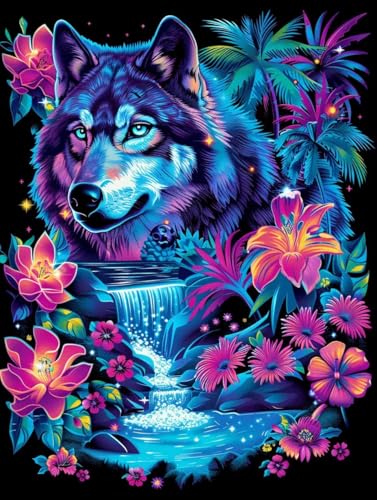 Malen Nach Zahlen Erwachsene Wasserfall, Malen Nach Zahlen ab 7 Jahre Mädchen, Malen Nach Zahlen Wolf mit Pinseln und Acrylfarbe DIY Handgemalt Ölgemälde Leinwand Kits, Wanddeko Geschenk 30x40cm -7o88 von Wohoaqig