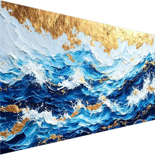 Malen Nach Zahlen Erwachsene Welle, Malen Nach Zahlen Kinder Bastelset Erwachsene, DIY Meer mit Pinseln und Acrylfarben Handgemalt Ölgemälde Leinwand für Home Wand Decor, Ohne Rahmen (50x100cm) 2-7 von Wohoaqig