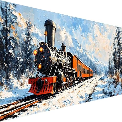 Malen Nach Zahlen Erwachsene Winter, Malen Nach Zahlen Kinder Bastelset Erwachsene, DIY Zug mit Pinseln und Acrylfarben Handgemalt Ölgemälde Leinwand für Home Wand Decor, Ohne Rahmen (80x160cm) G-8 von Wohoaqig