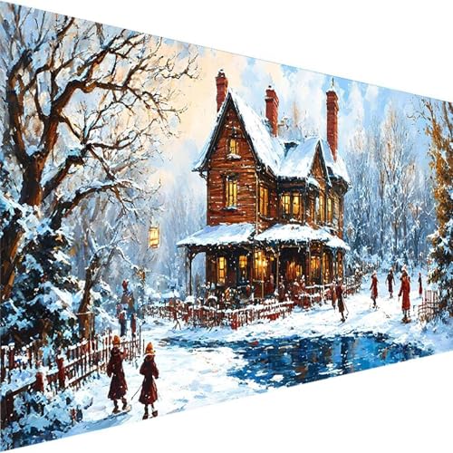 Malen Nach Zahlen Erwachsene Winter, Malen Nach Zahlen ab 5 6 7 8 9 Jahre Mädchen und Jungen - DIY Malen Nach Zahlen Kleine Stadt für Anfänger mit Pinsel und Acrylfarben (60x120cm) (Ohne Rahmen) 8-4 von Wohoaqig