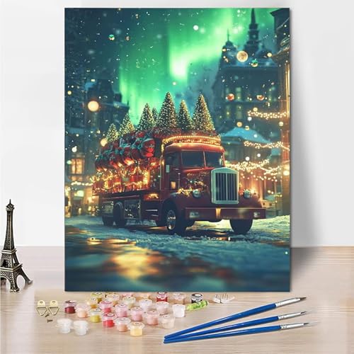 Malen Nach Zahlen Erwachsene Winter Lkw Malen Nach Zahlen Kinder mit 3-Pinseln und Acrylfarbe DIY Set, Paint by Numbers Adult Leinwand Handgemalt öLgemälde Kit Als Zuhause Deko Geschenk 45x60cm -Co45 von Wohoaqig