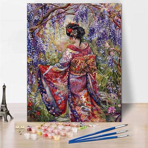 Malen Nach Zahlen Japanische Frau Malen Nach Zahlen Erwachsene Groß 100x135cm, Paint By Numbers Blume Malen Nach Zahlen Kinder, Kreativ Set für Erwachsene, Deko Wohnzimmer, Geschenke für Frauen -9o50 von Wohoaqig