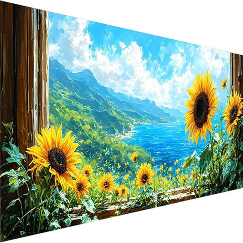 Malen Nach Zahlen Landschaft, Malen Nach Zahlen ab 7 8 9 Jahre Mädchen und Junge, Malen Nach Zahlen für Kinder Ohne Rahmen 3 Pinsel und Acrylfarben, Bastelset Erwachsene (100x200cm)Sonnenblume 6-C von Wohoaqig