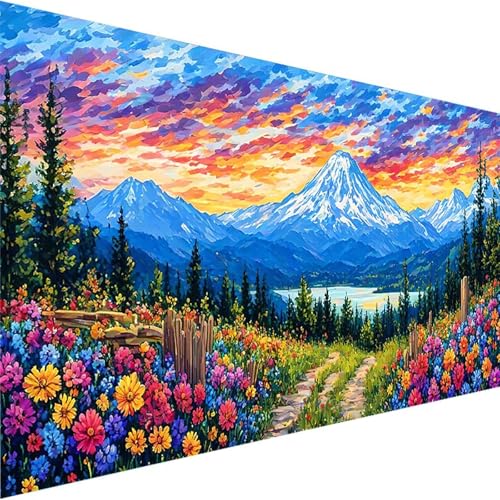 Malen Nach Zahlen ab 5 6 7 Jahre Mädchen Ohne Rahmen - Landschaft Malen Nach Zahlen Erwachsene, Malen Nach Zahlen für Kinder Acrylfarben als Home Dekor Geschenk, Malen-Nach-Zahlen (50x100cm) Berg N-T von Wohoaqig