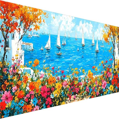 Malen nach Zahlen Erwachsene Blume, Malen Nach Zahlen Boot DIY Handgemalt Ölgemälde Kit - (50x100cm), Paint by Numbers Adult Mit 3 - Pinseln und Acrylfarbe knitterfreie leinwand Kit (Ohne Rahmen) Q-6 von Wohoaqig