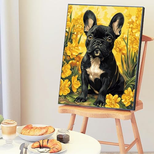 Malen nach Zahlen Erwachsene Hund Malen Nach Zahlen ab 9 Jahre Mädchen, Malen Nach Zahlen Blume mit Pinseln und Acrylfarbe Malen-Nach-Zahlen Kinder DIY Paint By Numbers Wanddeko Geschenk 60x80cm -Mo88 von Wohoaqig