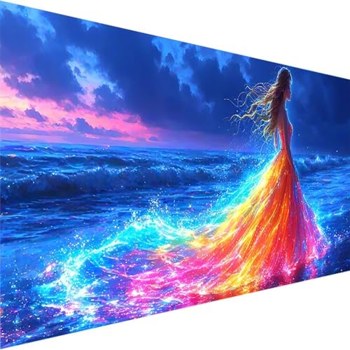 Malen nach Zahlen Erwachsene Meer, Malen Nach Zahlen Frau DIY Handgemalt Ölgemälde Kit - (50x100cm), Paint by Numbers Adult Mit 3 - Pinseln und Acrylfarbe knitterfreie leinwand Kit (Ohne Rahmen) K-1 von Wohoaqig