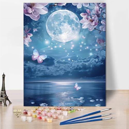 Malen nach Zahlen Erwachsene Mond Malen Nach Zahlen ab 9 Jahre Mädchen, Malen Nach Zahlen Pfirsich mit Pinseln und Acrylfarbe Malen-Nach-Zahlen Kinder DIY Paint By Numbers Zuhause Deko 60x80cm -1o77 von Wohoaqig