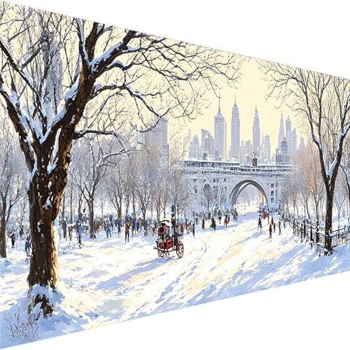 Malen nach Zahlen Erwachsene Winter, Malen Nach Zahlen Straße DIY Handgemalt Ölgemälde Kit - (50x100cm), Paint by Numbers Adult Mit Pinseln und Acrylfarbe knitterfreie leinwand Kit (Ohne Rahmen) D-4 von Wohoaqig