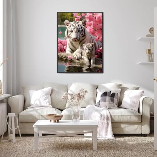 5D Diamond Painting Blume, Diamond Painting Bilder Tiger mit Diamond Painting Zubehör, DIY Eckige Full Drill Crystal Art Basteln Erwachsene, Zuhause Wanddekoration, Geschenke für Frauen 50x70 cm 0-B von Wohoaqio