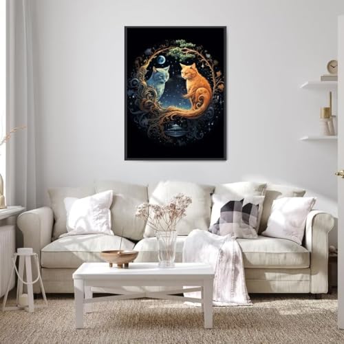 5D Diamond Painting Katze, Diamond Painting Bilder Tier mit Diamond Painting Zubehör, DIY Eckige Full Drill Crystal Art Basteln Erwachsene, Zuhause Wanddekoration, Geschenke für Frauen 50x70 cm 0-T von Wohoaqio