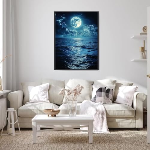 5D Diamond Painting Mond, Diamond Painting Bilder Ozean mit Diamond Painting Zubehör, DIY Eckige Full Drill Crystal Art Basteln Erwachsene, Zuhause Wanddekoration, Geschenke für Frauen 50x70 cm i-W von Wohoaqio