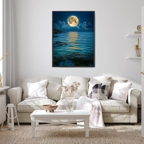 5D Diamond Painting Ozean, Diamond Painting Bilder Mond mit Diamond Painting Zubehör, DIY Eckige Full Drill Crystal Art Basteln Erwachsene, Zuhause Wanddekoration, Geschenke für Frauen 50x70 cm b-5 von Wohoaqio