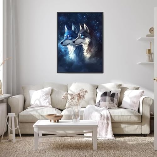 5D Diamond Painting Wolf, Diamond Painting Bilder Tier mit Diamond Painting Zubehör, DIY Eckige Full Drill Crystal Art Basteln Erwachsene, Zuhause Wanddekoration, Geschenke für Frauen 40x50 cm 9-X von Wohoaqio