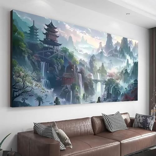 DIY 5D Landschaft Diamand Painting xxl 100x235 cm, Diamont Painting Bilder Wasserfall, Runde Steine Diamond Painting Erwachsene Groß Kristall kunst Malerei, Geschenk Zuhause Wanddeko Wohnzimmer Z-696 von Wohoaqio