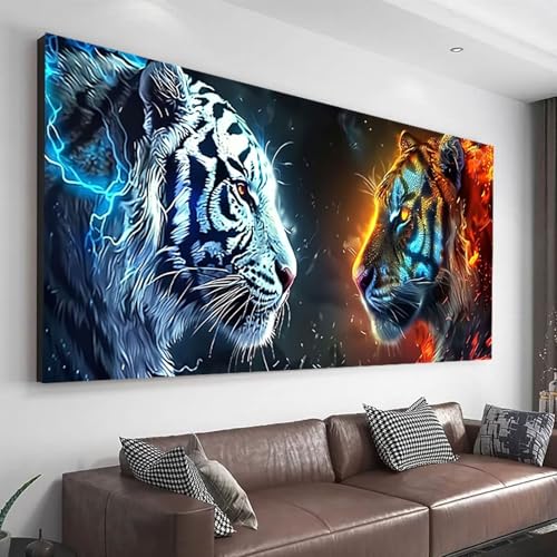 DIY 5D Tiger Diamand Painting xxl 100x235 cm, Diamont Painting Bilder Tier, Runde Full Drill Diamond Painting Erwachsene Groß Kristall kunst Malerei für Geschenk Zuhause Wanddeko Wohnzimmer Z-667 von Wohoaqio