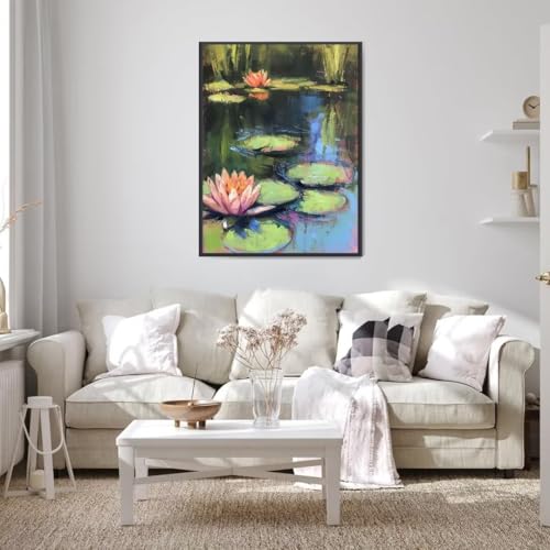 Diamond Painting Blume Diamond Painting Erwachsene Groß xxl 100X135 cm, Seerose Diamant Painting Bilder Kinder DIY Diamond Painting Eckige Steine Gem Art Painting Kit für Home Wall Decor Geschenke z-B von Wohoaqio